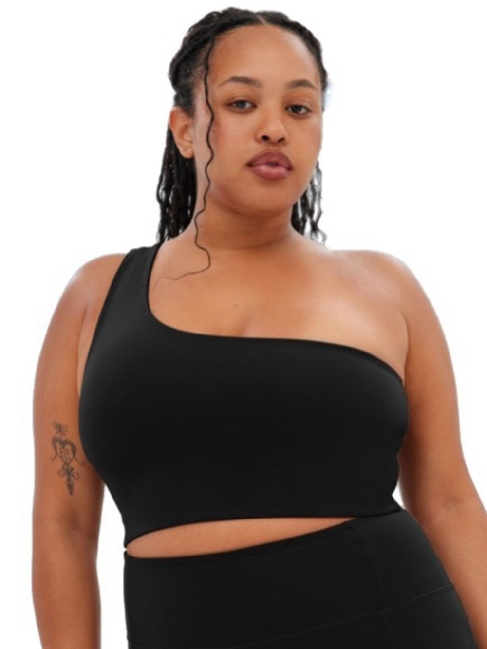 Girlfriend Collective Black Bianca One-Shoulder Sleek Sports Bra size L